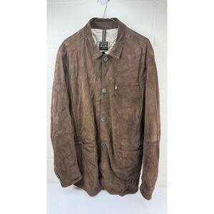 GIMO’S Menswear Brown Suede Pelle Leather Shirt Jacket, Size XL